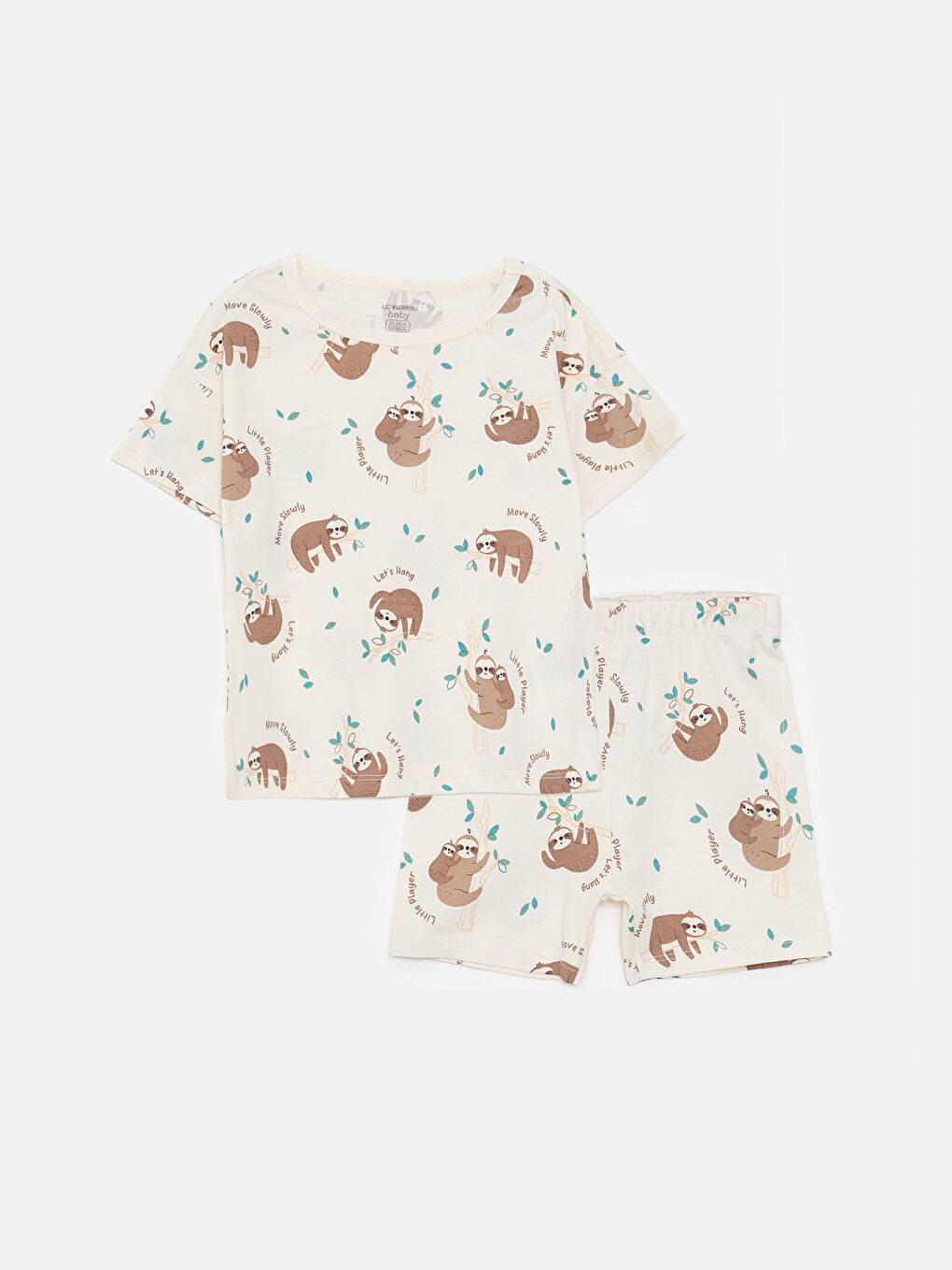 Crew Neck Short Sleeve Printed Cotton Baby Boy Pajamas Set