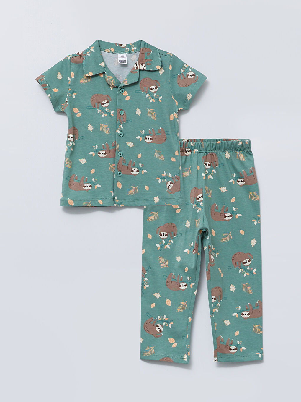 Polo Collar Short Sleeve Printed Cotton Baby Boy Pajamas Set
