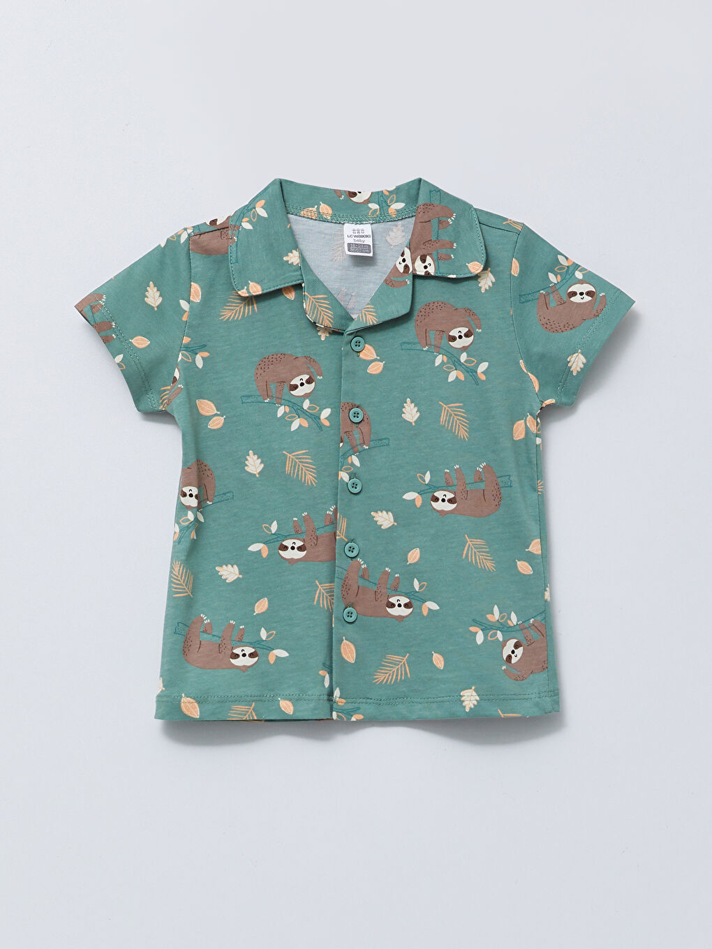 Polo Collar Short Sleeve Printed Cotton Baby Boy Pajamas Set-1