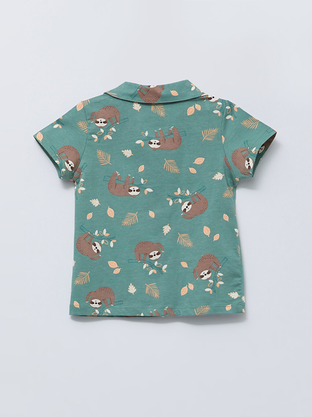 Polo Collar Short Sleeve Printed Cotton Baby Boy Pajamas Set-2