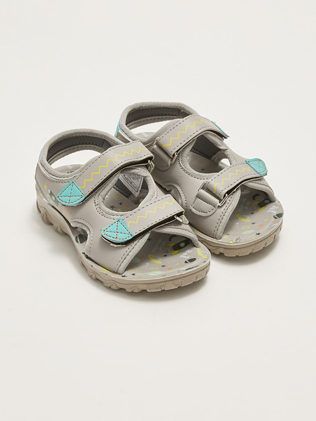 Gri Baskılı Çift Bantlı Cırt Cırtlı Erkek Çocuk Sandalet