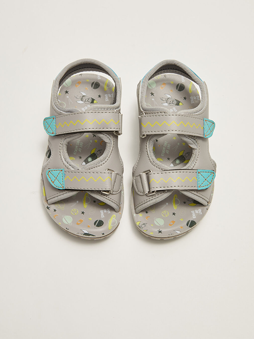 Gri Baskılı Çift Bantlı Cırt Cırtlı Erkek Çocuk Sandalet-1