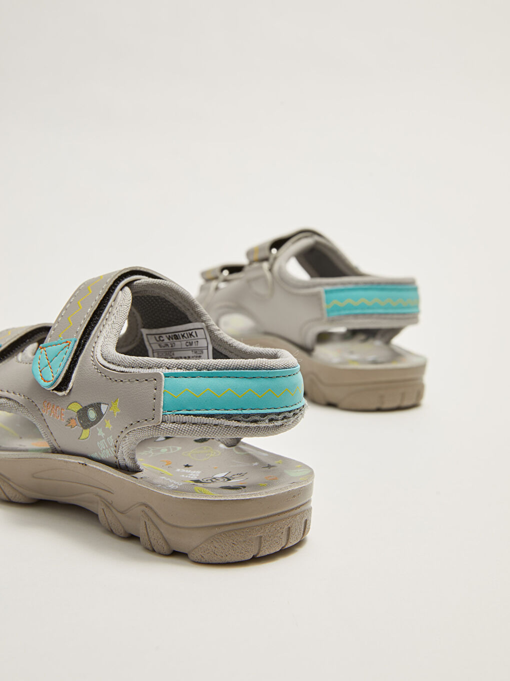 Gri Baskılı Çift Bantlı Cırt Cırtlı Erkek Çocuk Sandalet-4