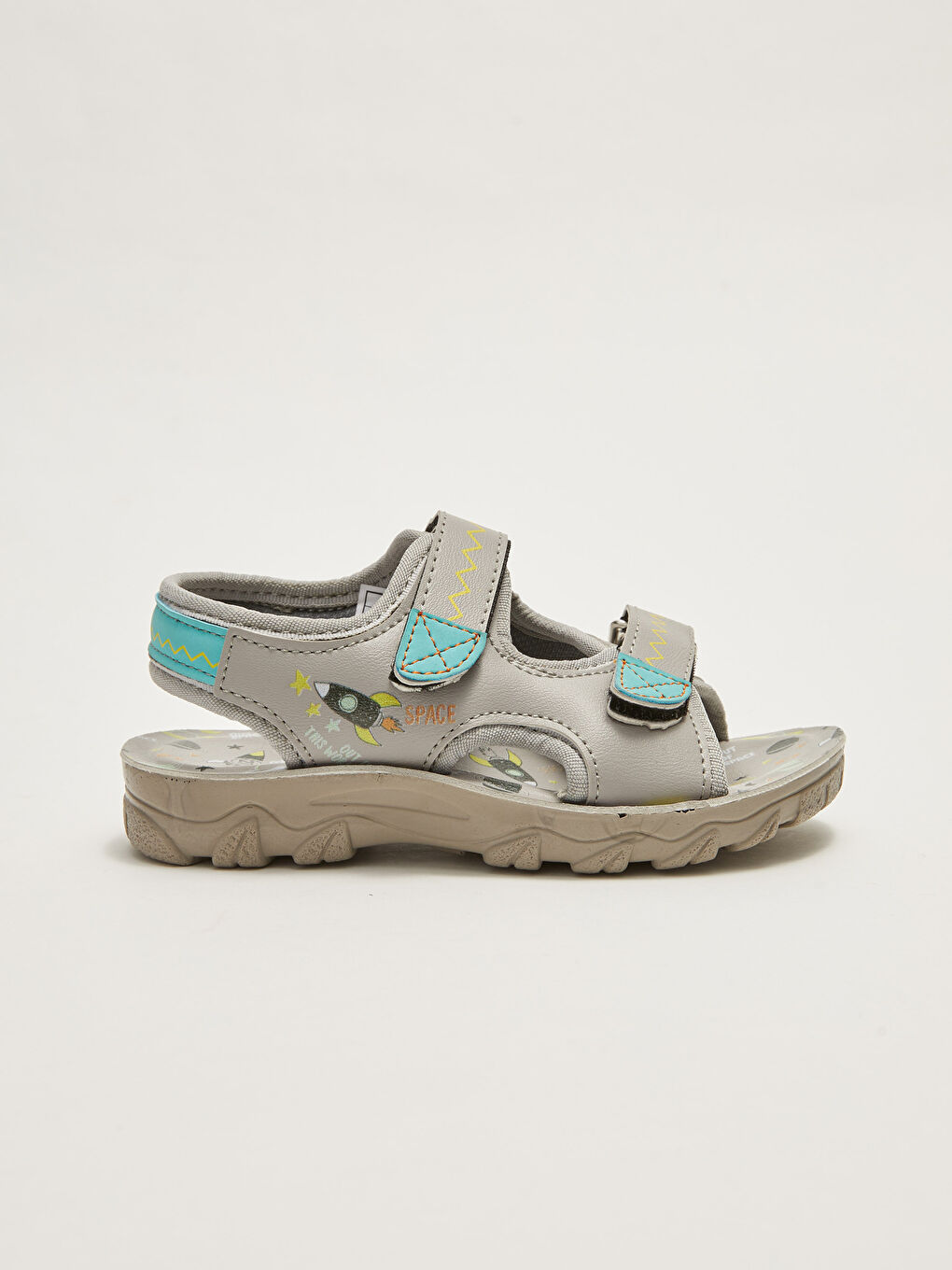 Gri Baskılı Çift Bantlı Cırt Cırtlı Erkek Çocuk Sandalet-5