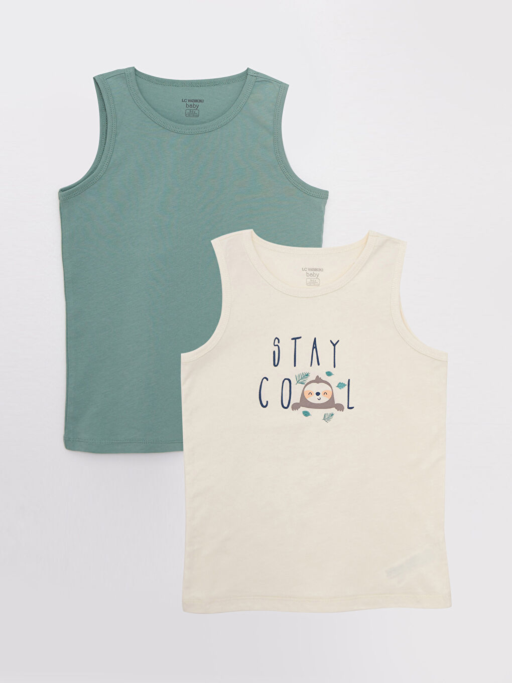 Crew Neck Cotton Baby Boy Undershirt 2 Pieces