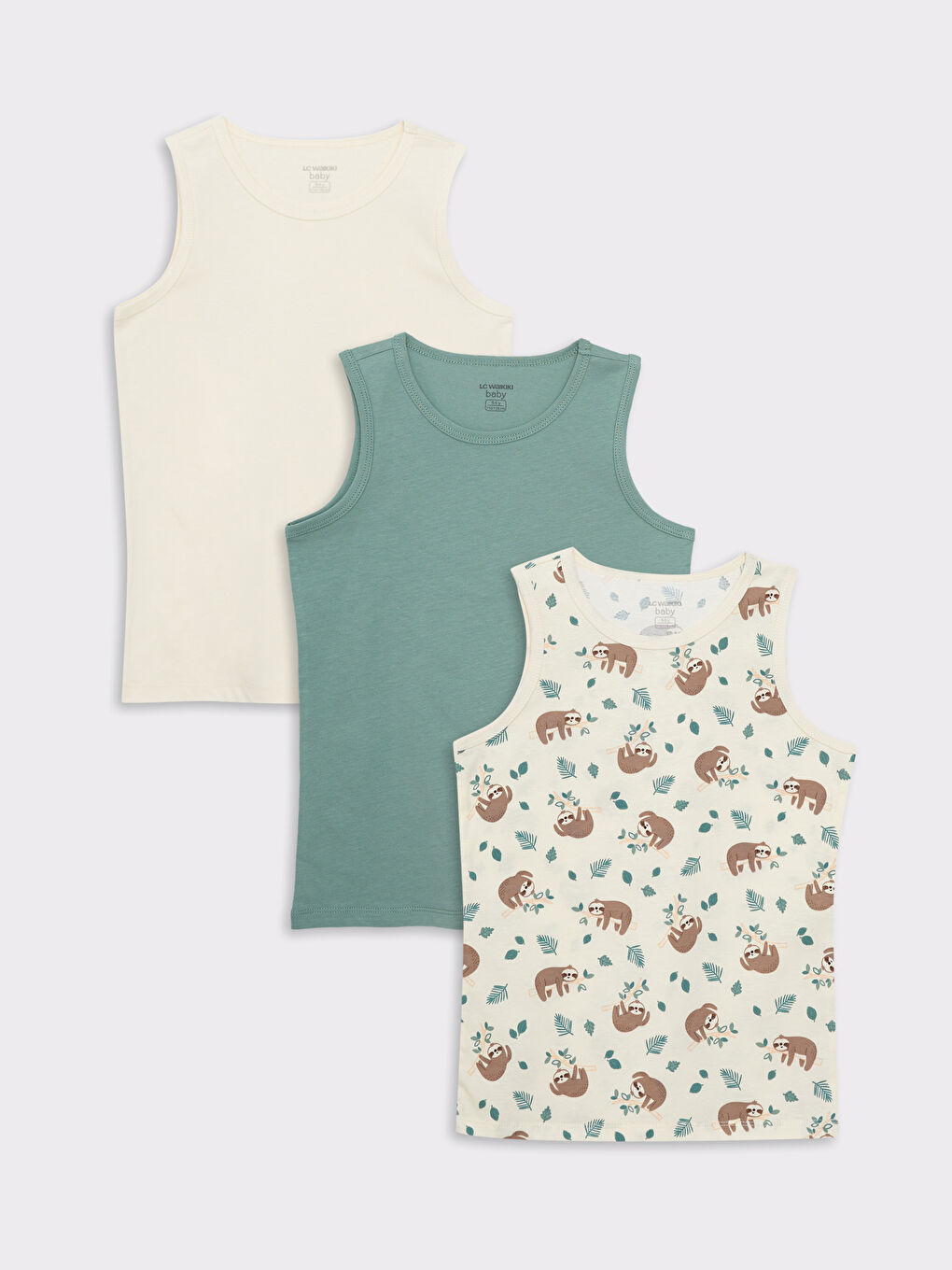 Ekru Bisiklet Yaka Pamuklu Erkek Bebek Atlet 3'lü-1