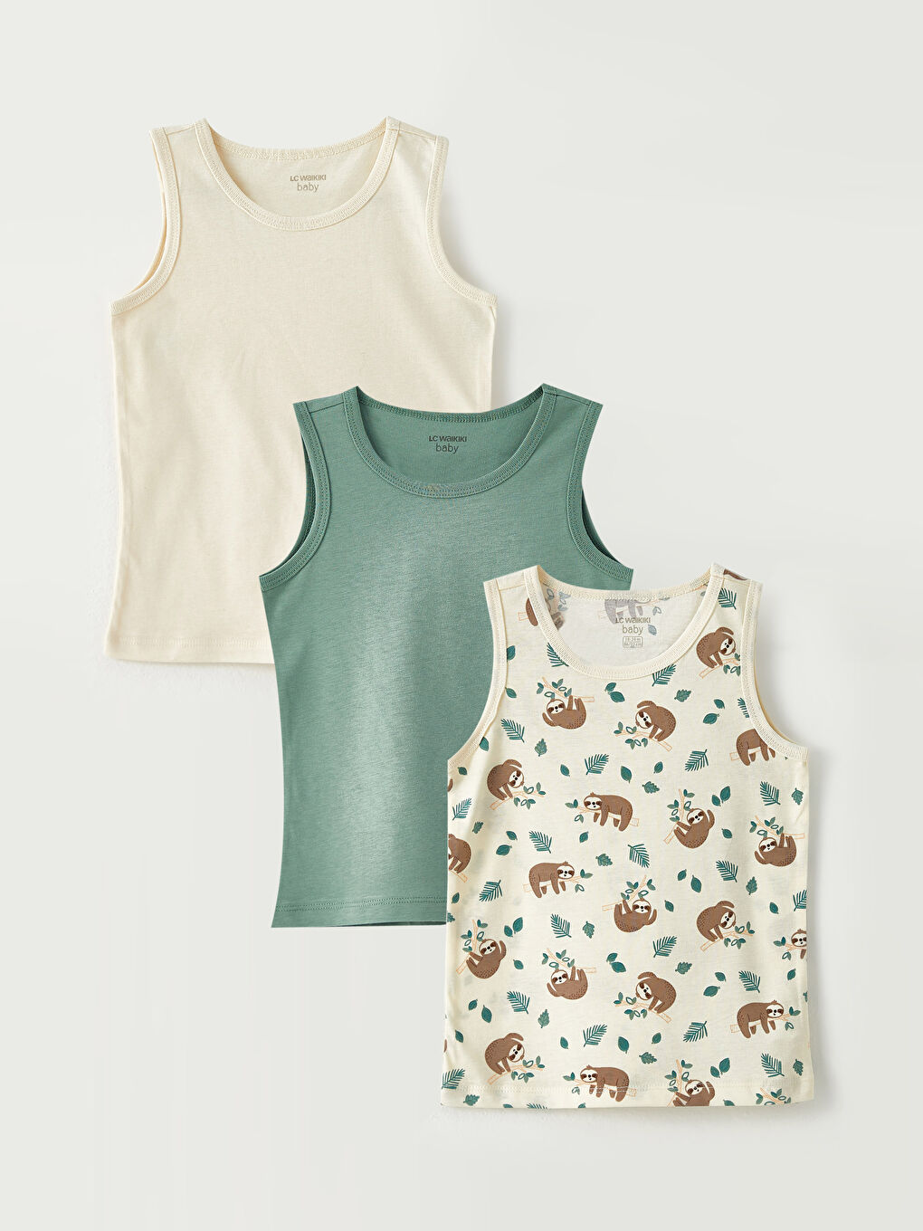 Ekru Bisiklet Yaka Pamuklu Erkek Bebek Atlet 3'lü