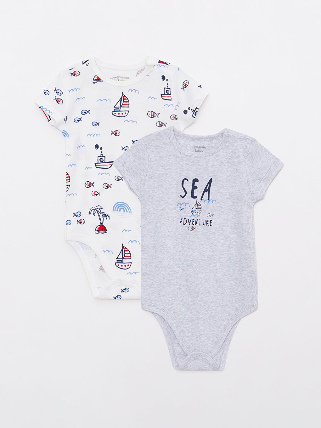 Lot de 2 Bodies Bébé Garçon en Coton Imprimé à Col Rond et Manches Courtes avec Boutons-Pression