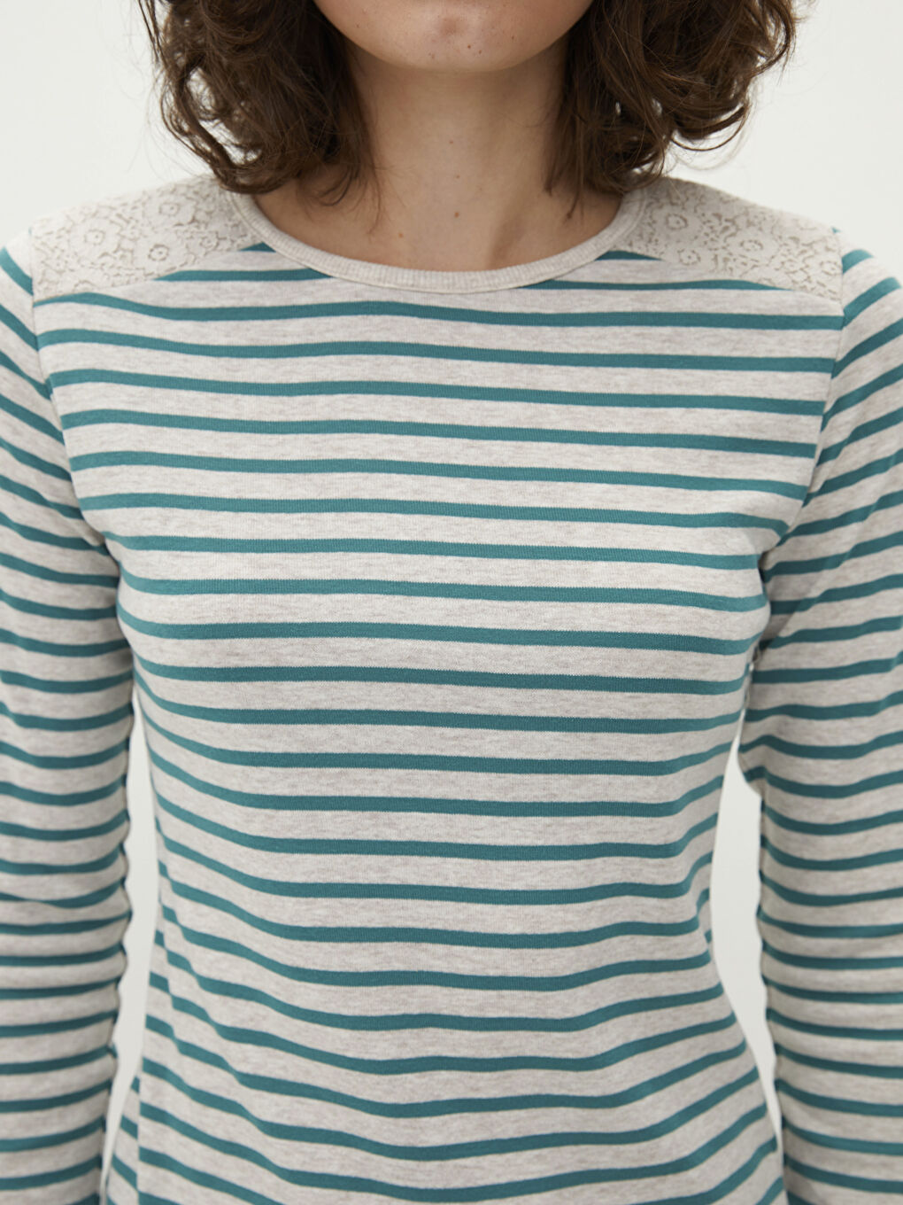 Әйелдерге арналған жолақты ұзын жең футболка-3