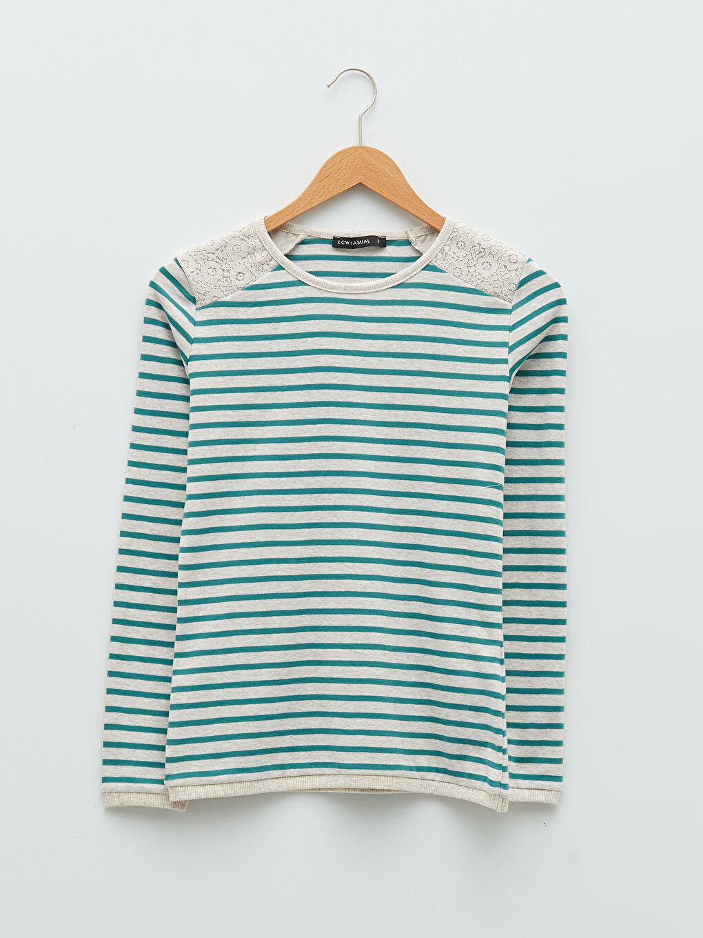 Әйелдерге арналған жолақты ұзын жең футболка-5