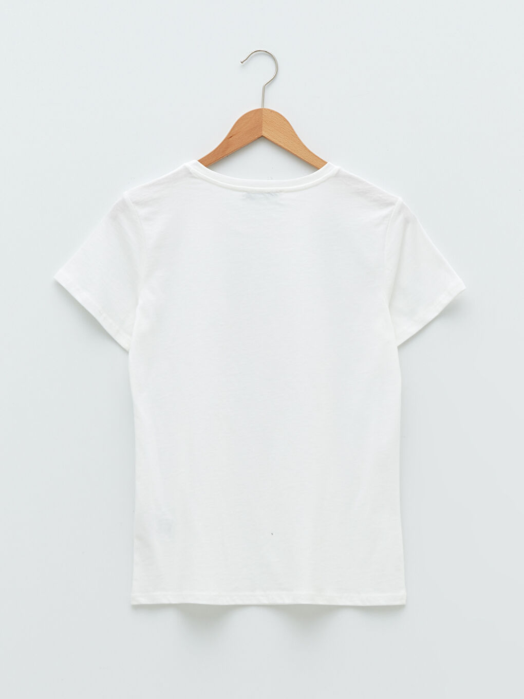 Ekru Bisiklet Yaka Düz Kısa Kollu Kadın Tişört-6