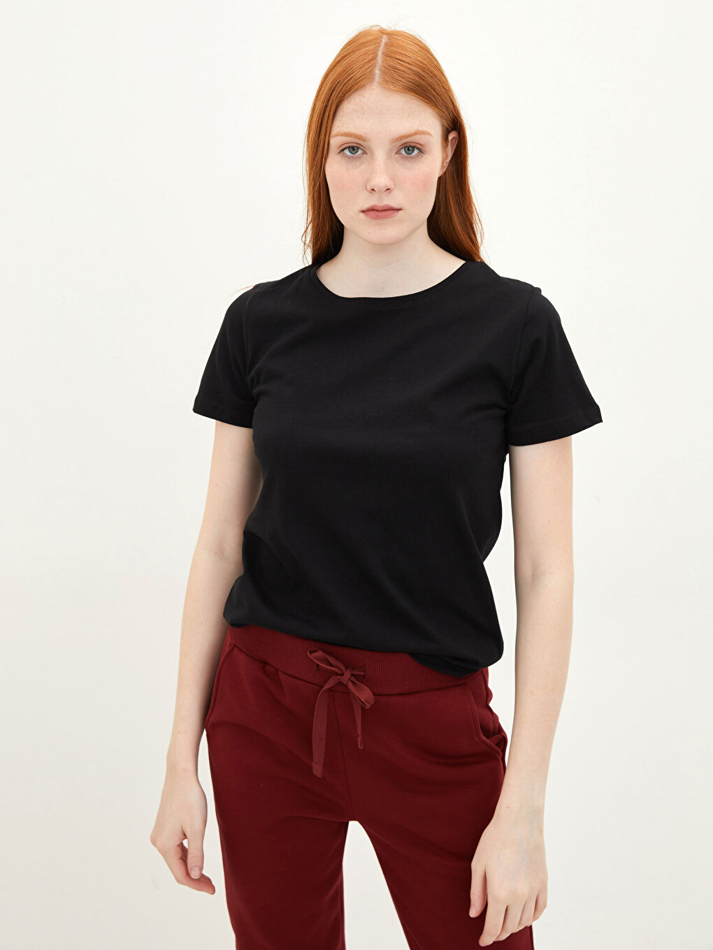 Crew Neck Plain Short Sleeve Women's T-Shirt-1