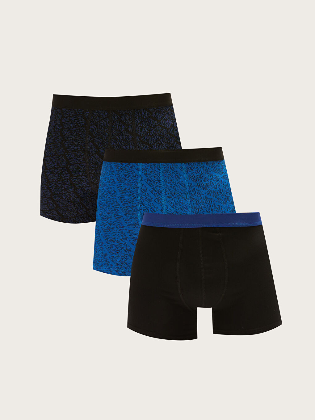 Mavi Standart Kalıp Pamuklu Esnek Erkek Boxer 3'lü