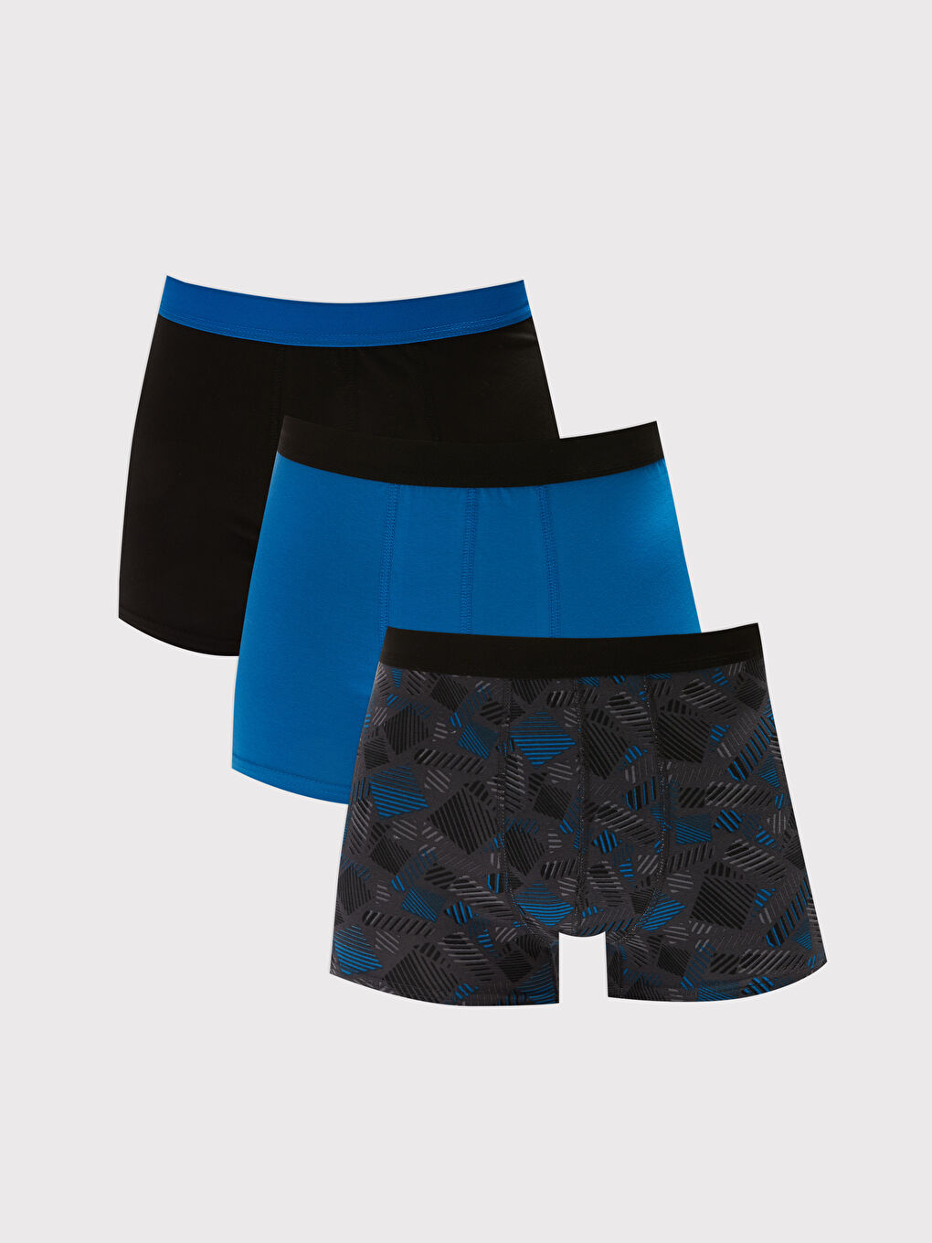 Mavi Standart Kalıp Pamuklu Esnek Erkek Boxer 3'lü