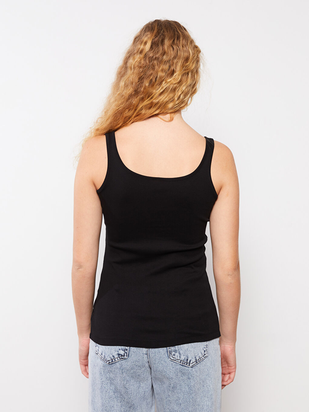 قميص داخلي بدون أكمام قطن سادة بياقة على شكل حرف U للسيدات-4