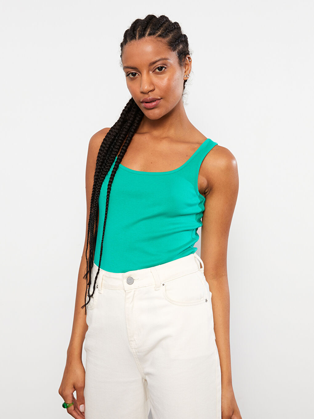 U Neck Plain Cotton Women's Singlet-1