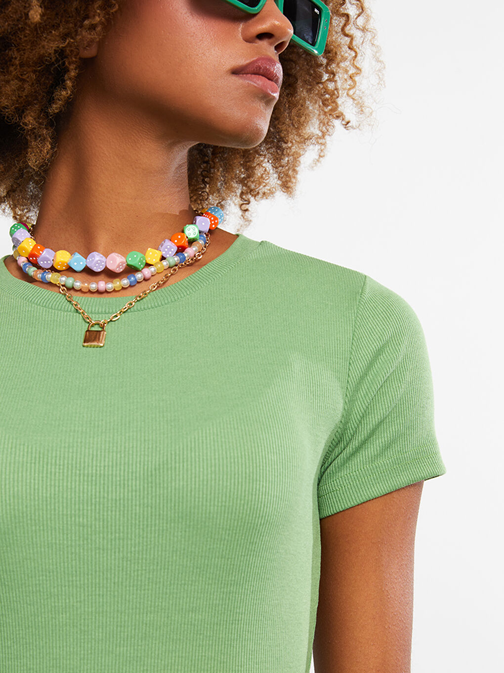 Yeşil Bisiklet Yaka Düz Kısa Kollu Kadın Bodycon Elbise-3