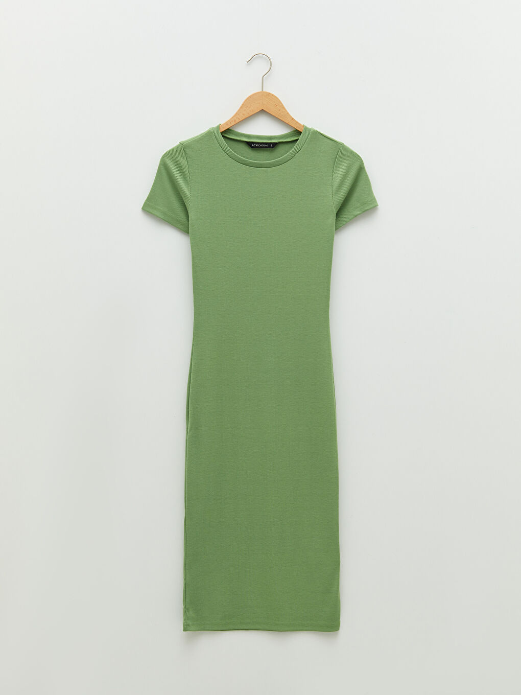 Yeşil Bisiklet Yaka Düz Kısa Kollu Kadın Bodycon Elbise-5