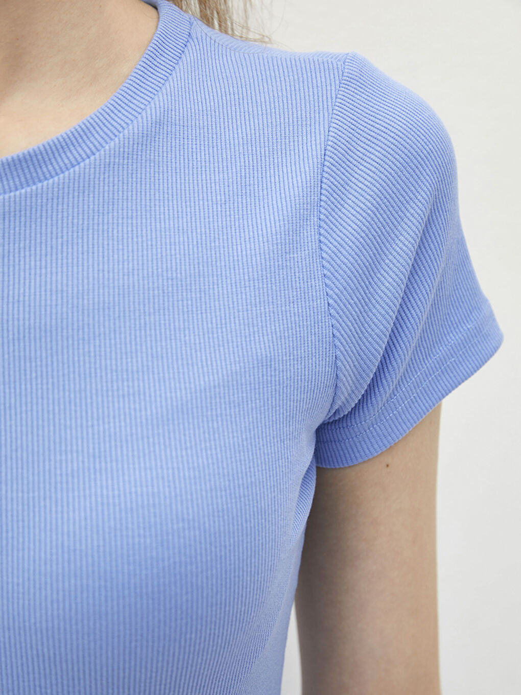 Mavi Bisiklet Yaka Düz Kısa Kollu Kadın Bodycon Elbise-3