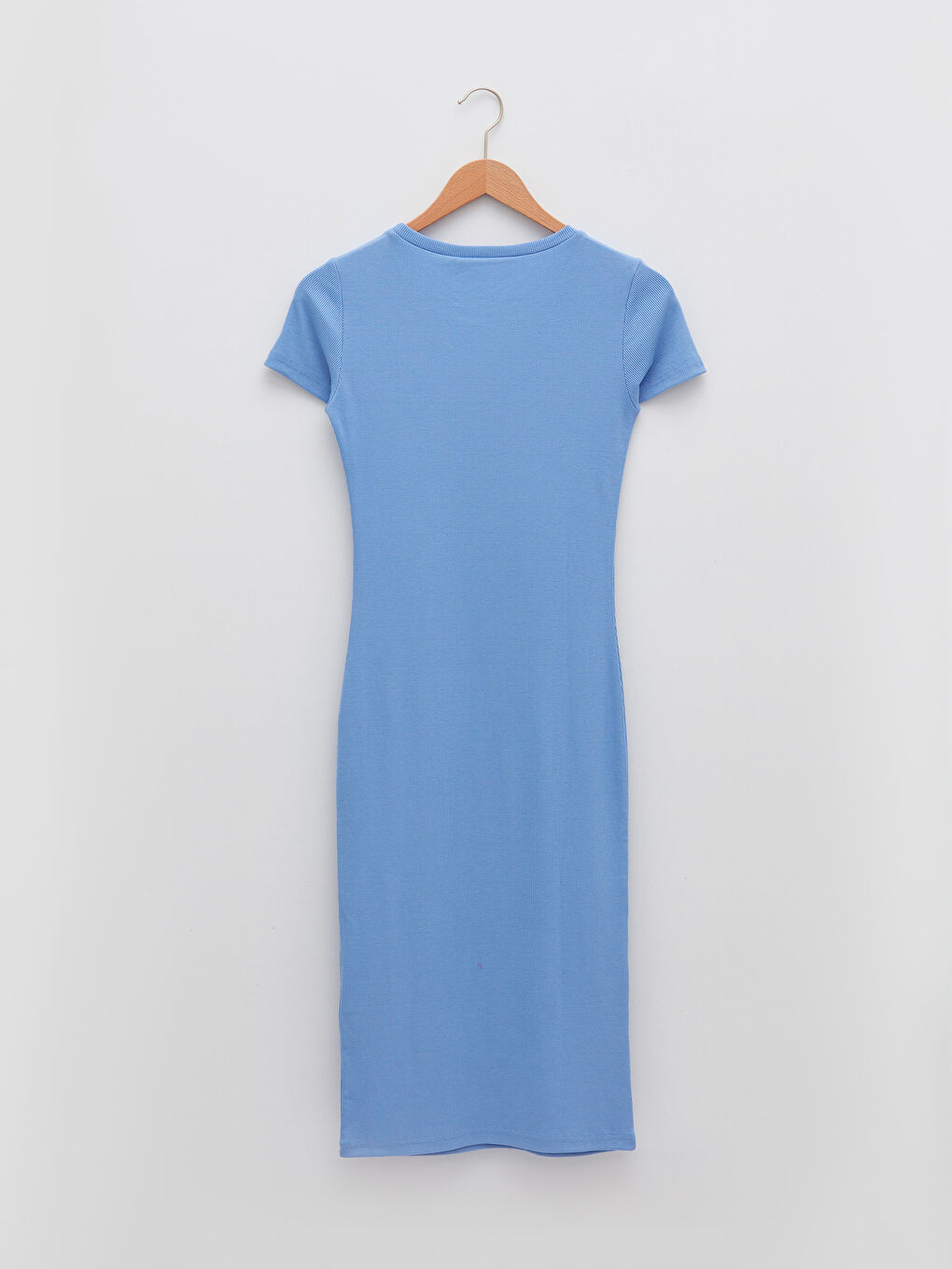 Mavi Bisiklet Yaka Düz Kısa Kollu Kadın Bodycon Elbise-6