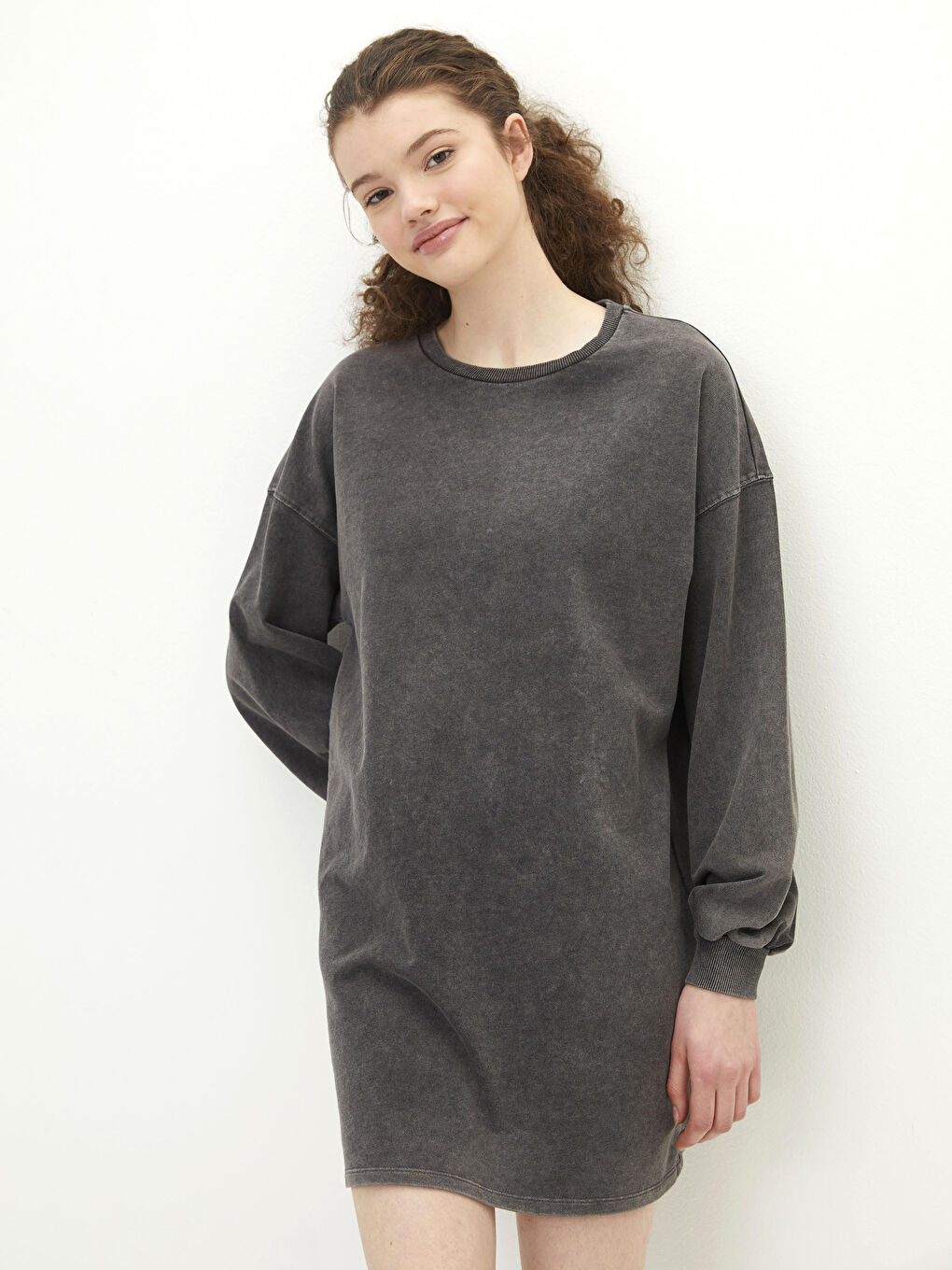 Crew Neck Printed Long Sleeve Women's Dress -S26334Z8-QT6