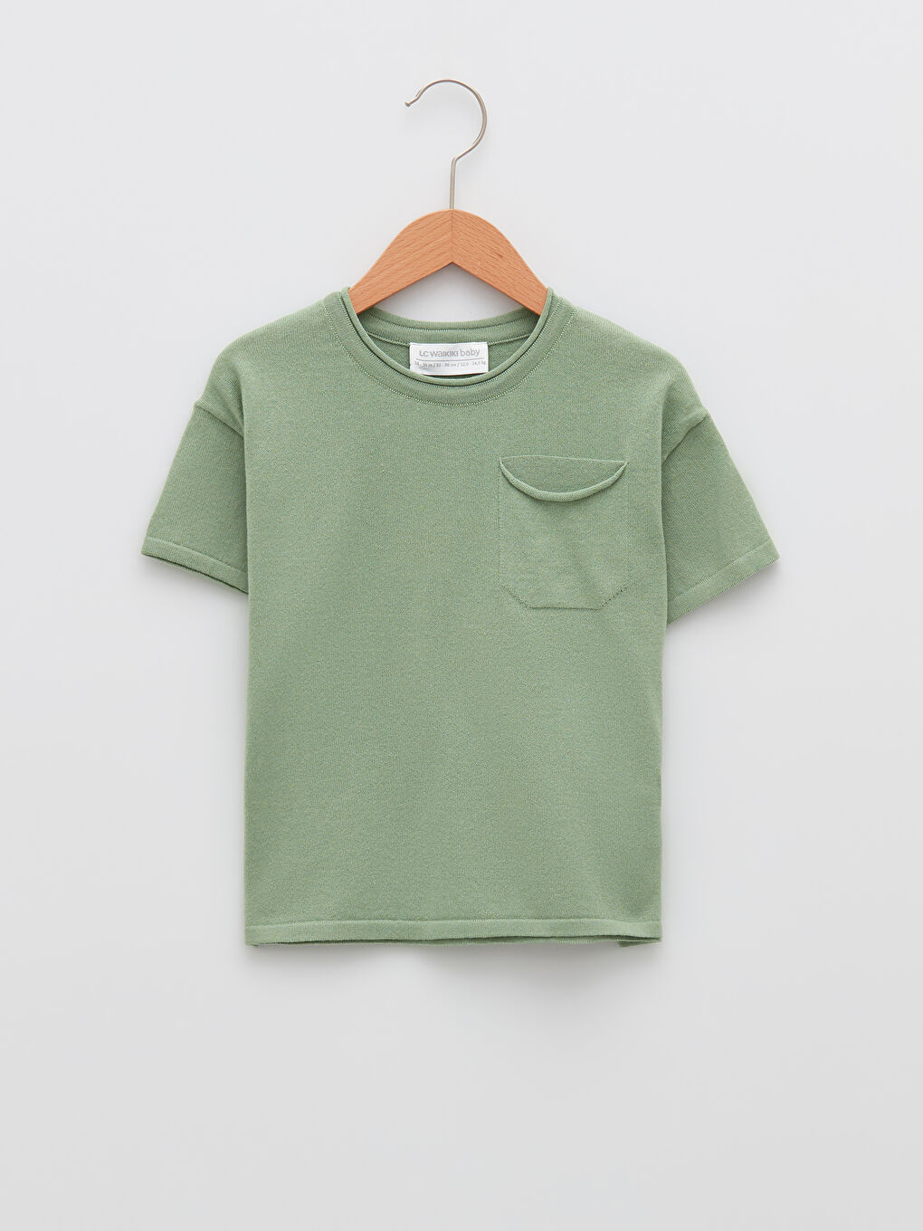 Yeşil Bisiklet Yaka Basic Kısa Kollu Erkek Bebek Triko Tişört