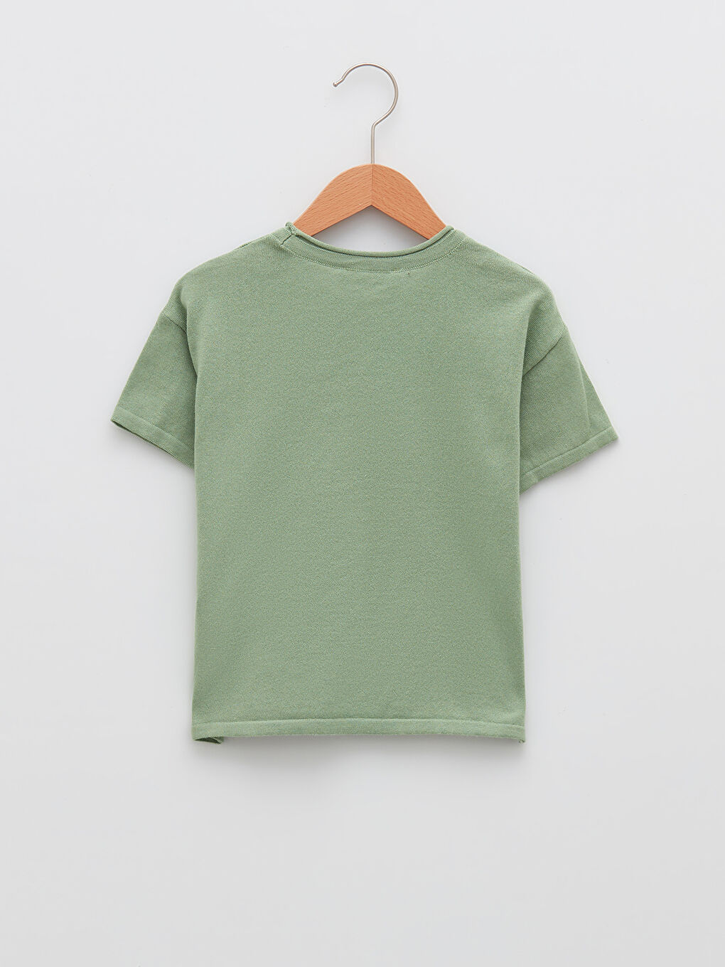Yeşil Bisiklet Yaka Basic Kısa Kollu Erkek Bebek Triko Tişört-1