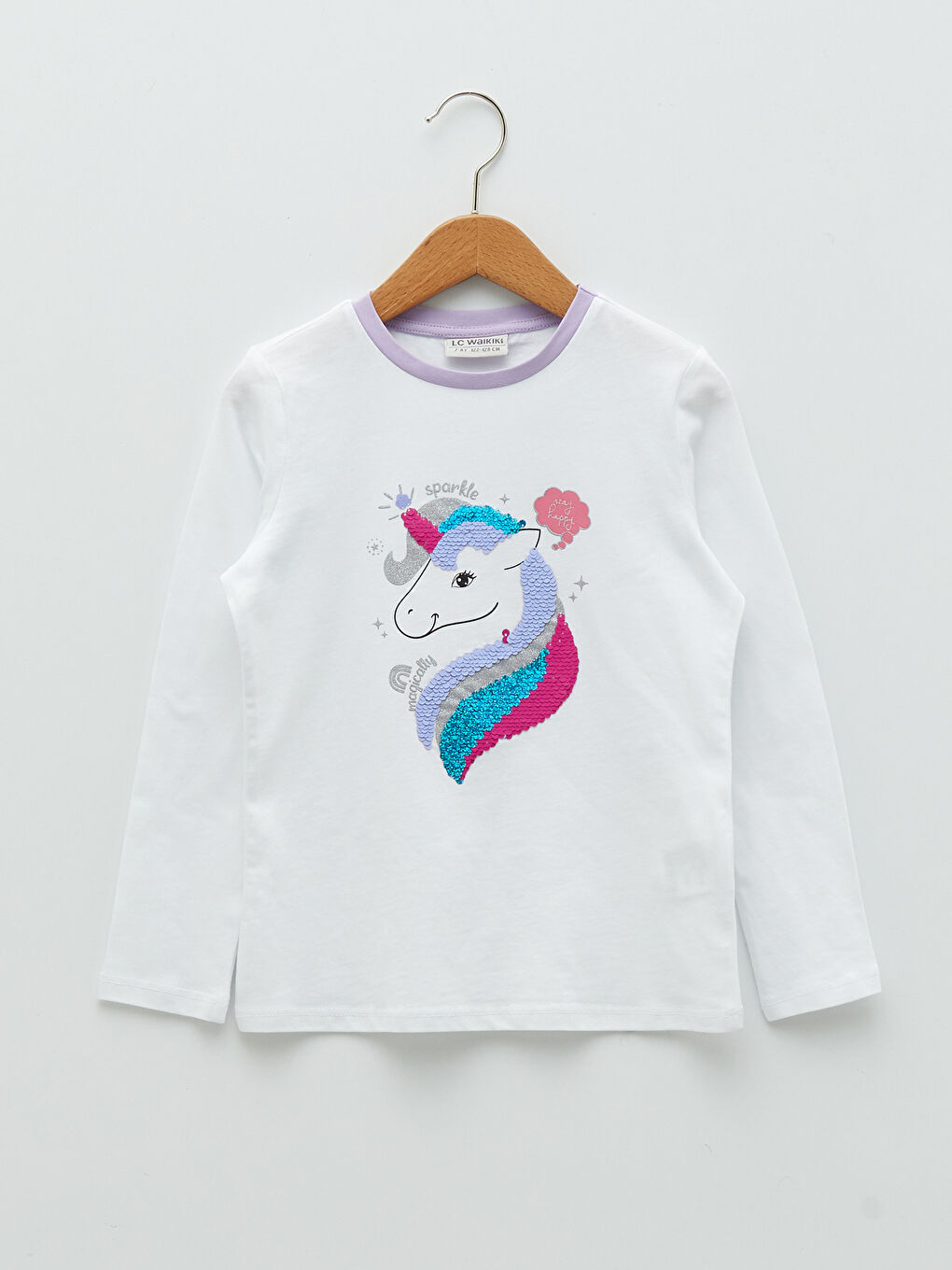 LCW Kids Crew Neck Two Way Sequined Long Sleeve Girls T-Shirt -S26367Z4-R9K