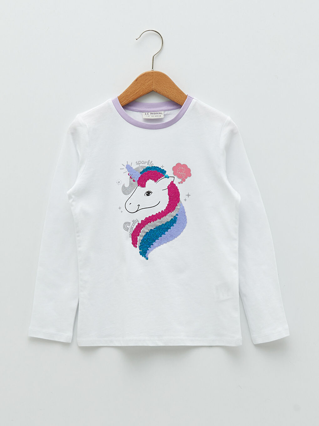 LCW Kids Crew Neck Two Way Sequined Long Sleeve Girls T-Shirt -S26367Z4-R9K
