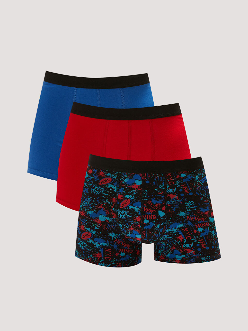 Kırmızı Standart Kalıp Pamuklu Esnek Erkek Boxer 3'lü