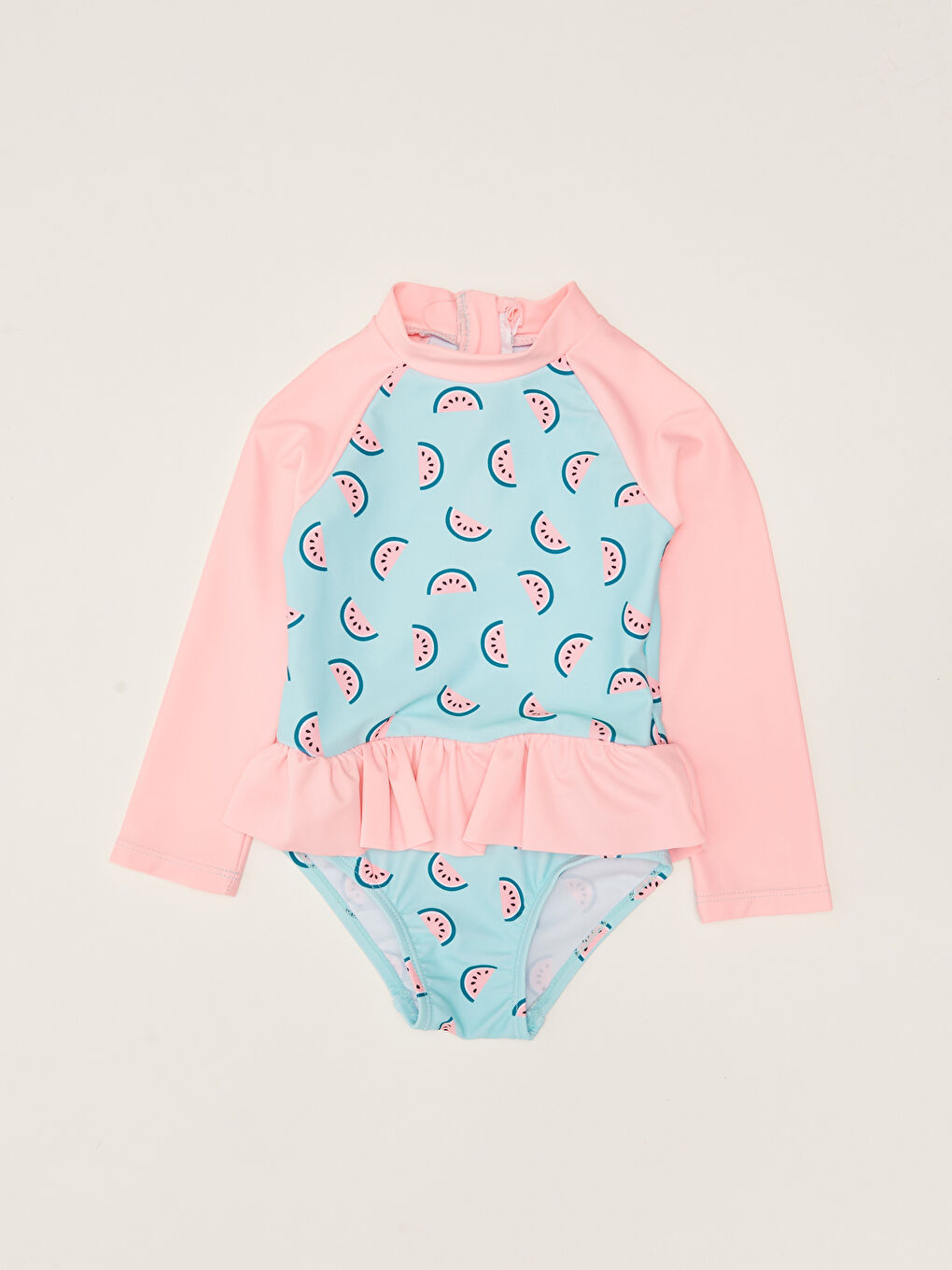 Turkuaz Esnek Kumaştan Baskılı Kız Bebek Mayo