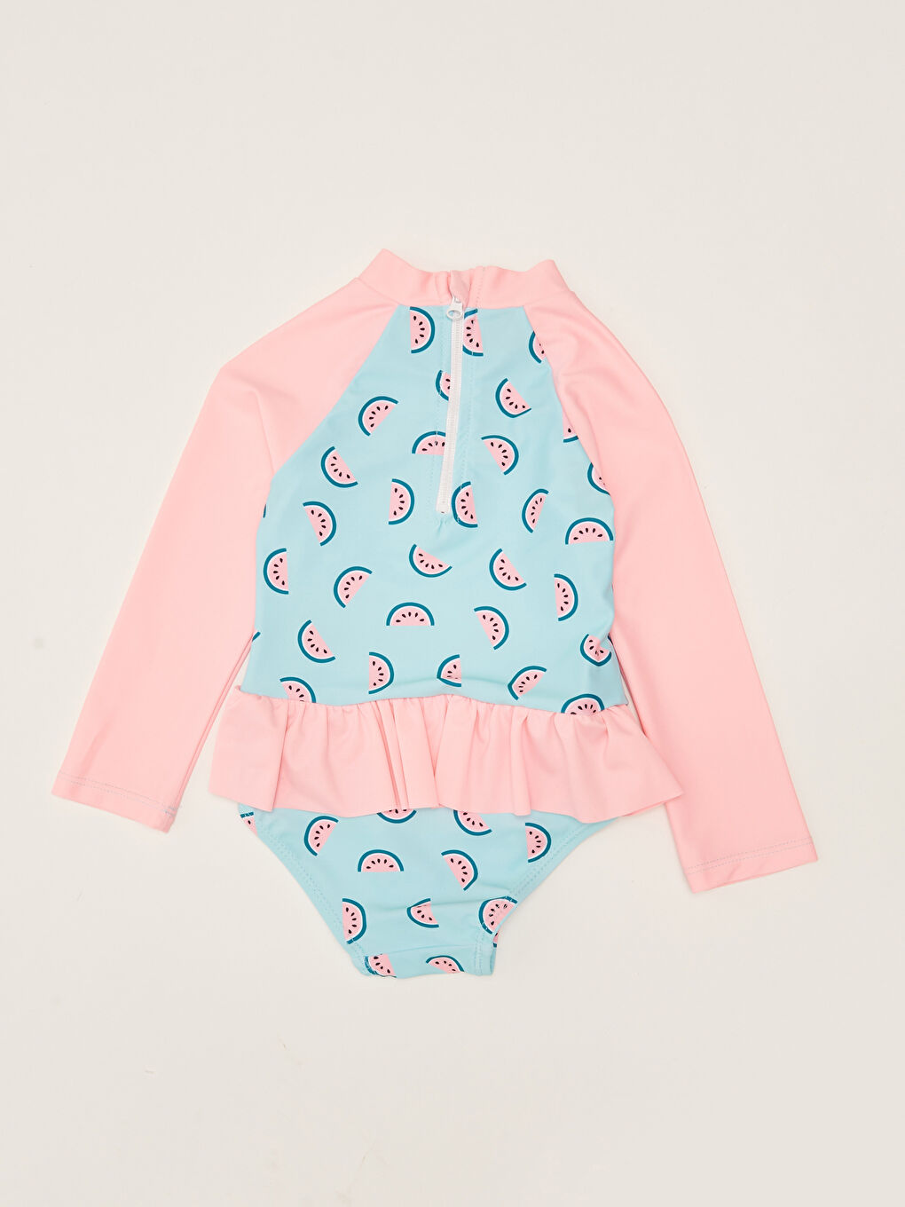 Turkuaz Esnek Kumaştan Baskılı Kız Bebek Mayo-1