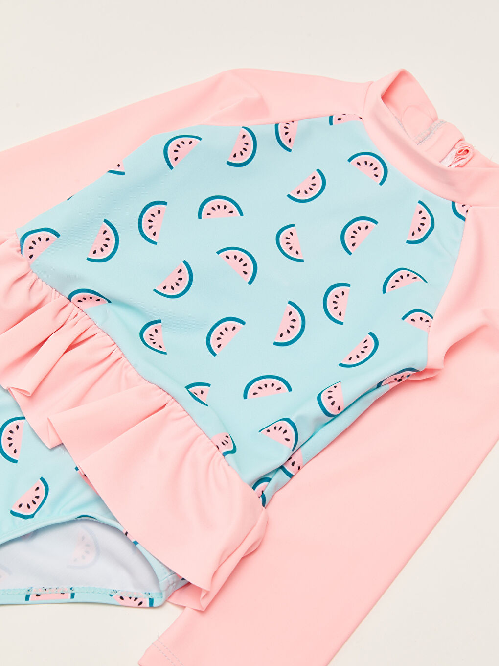 Turkuaz Esnek Kumaştan Baskılı Kız Bebek Mayo-2