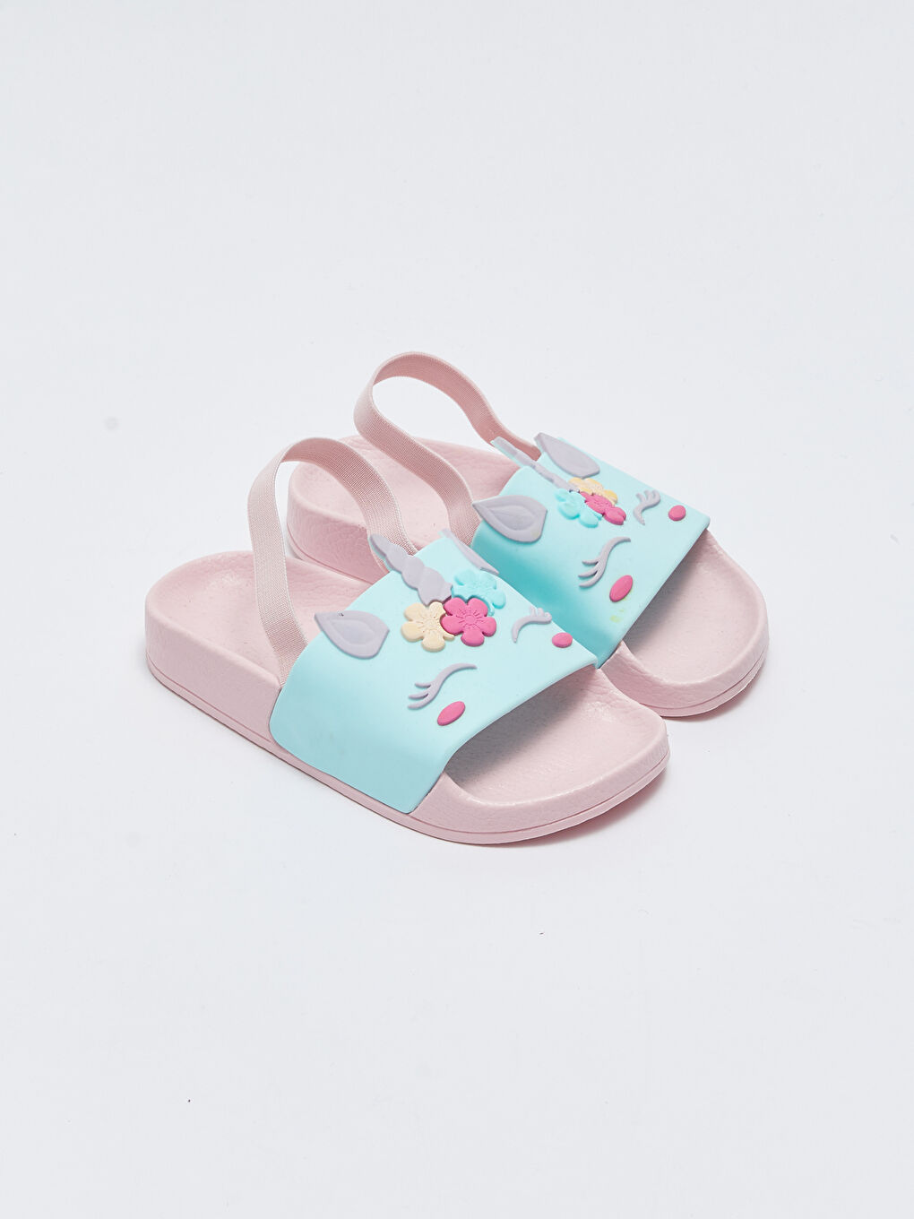 3D Patch Detailed Elastic Baby Girl Beach Slippers