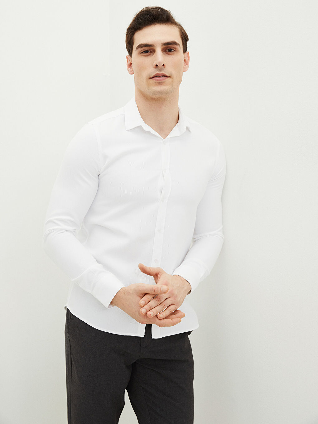 Beyaz Slim Fit Uzun Kollu Erkek Gömlek