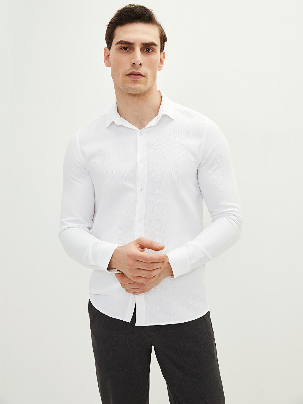 Beyaz Slim Fit Uzun Kollu Erkek Gömlek-1