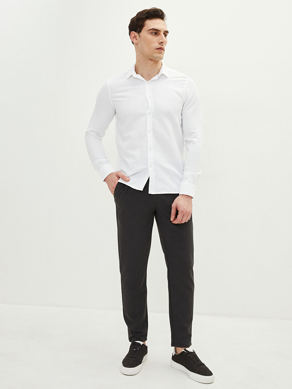 Beyaz Slim Fit Uzun Kollu Erkek Gömlek-3