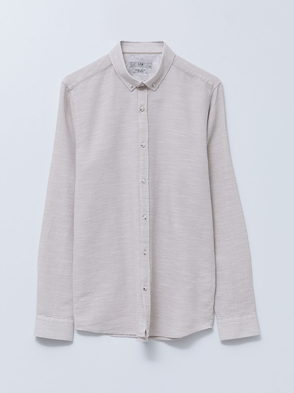 Bej Slim Fit Uzun Kollu Armürlü Erkek Gömlek-5