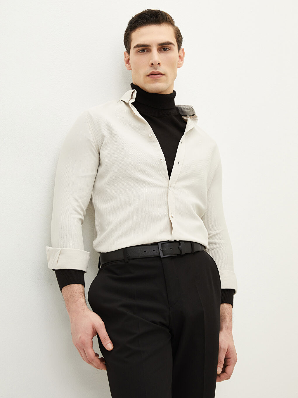 Gri Slim Fit Uzun Kollu Erkek Gömlek