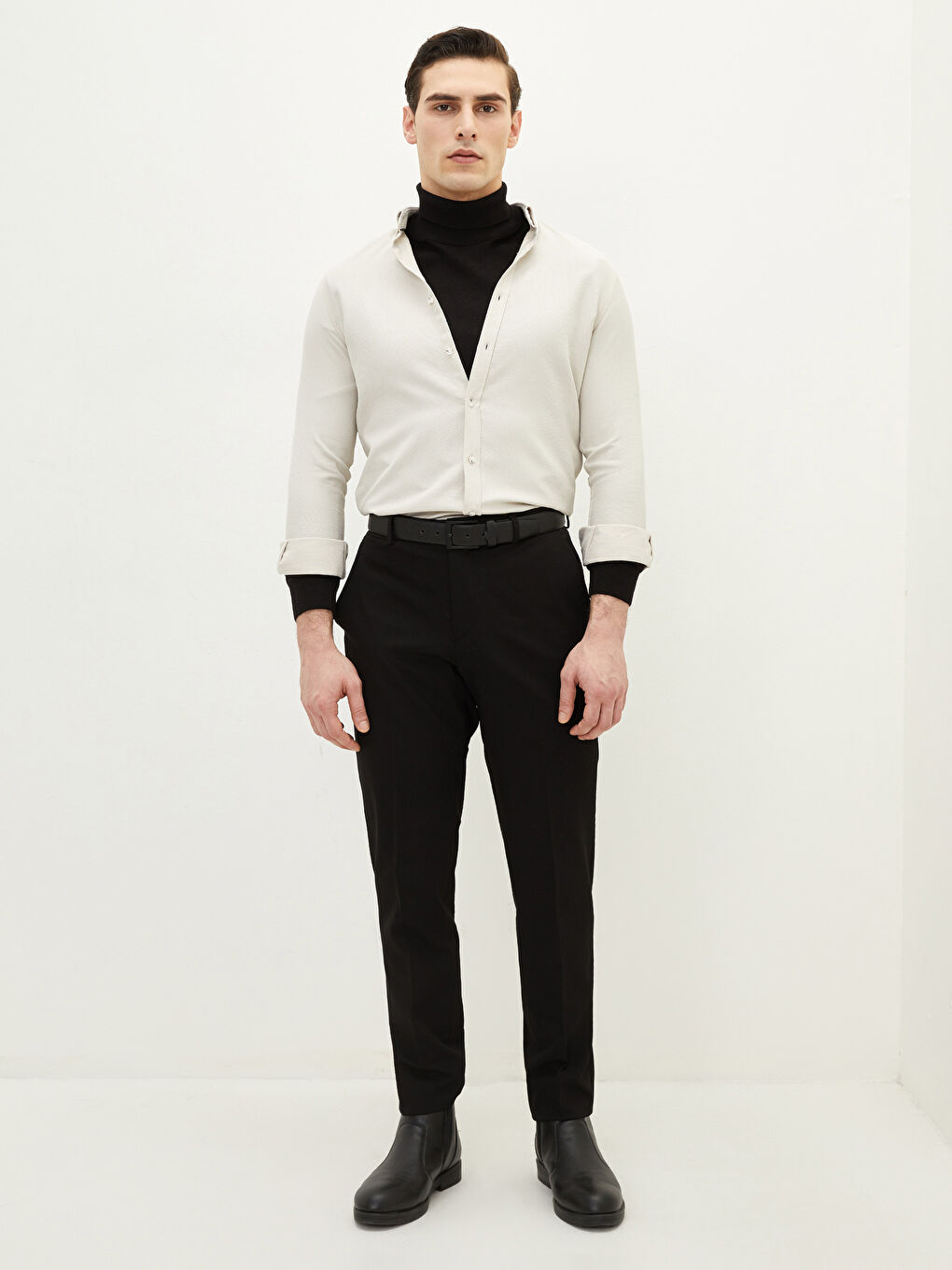 Gri Slim Fit Uzun Kollu Erkek Gömlek-2