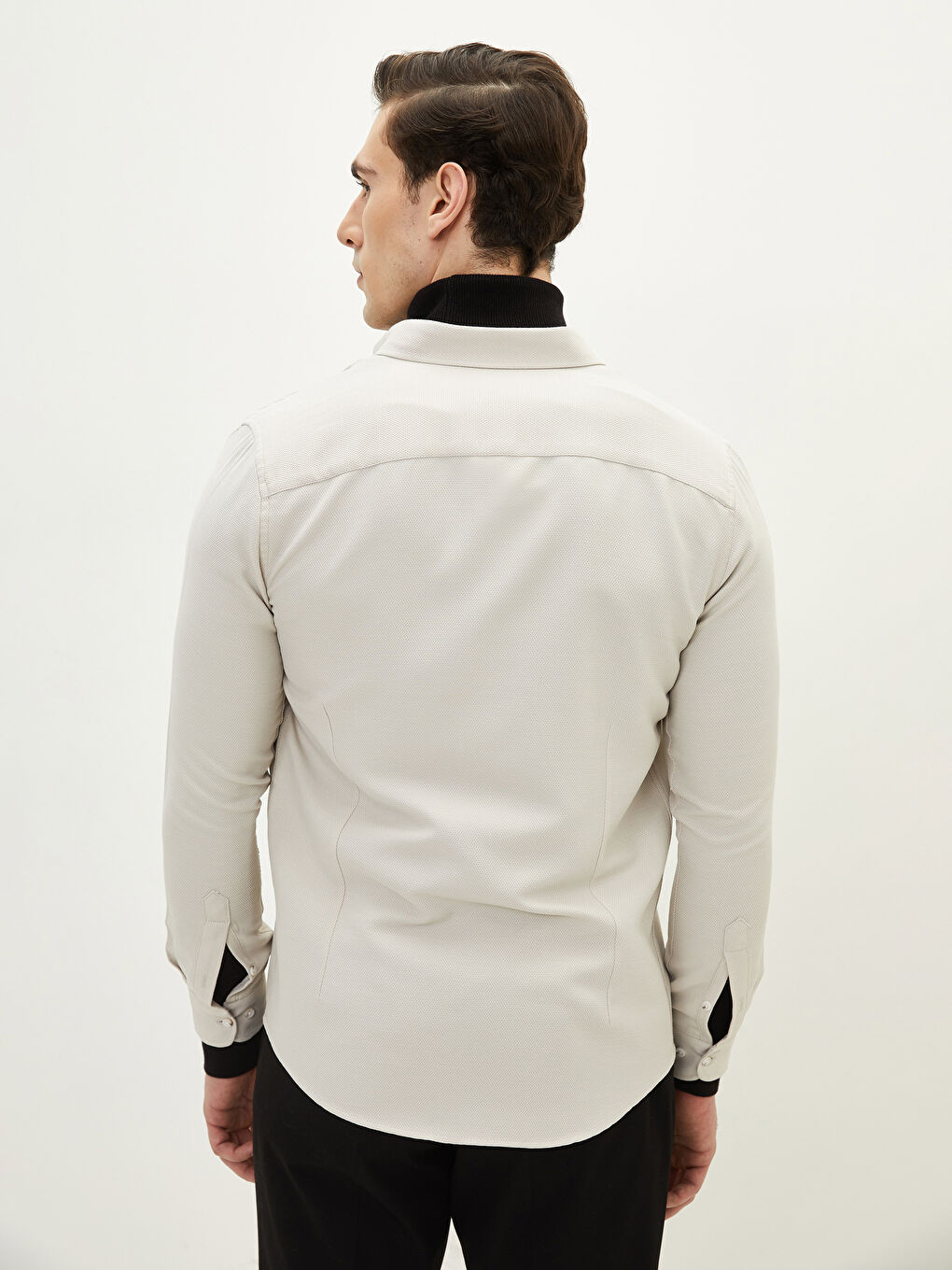 Gri Slim Fit Uzun Kollu Erkek Gömlek-4