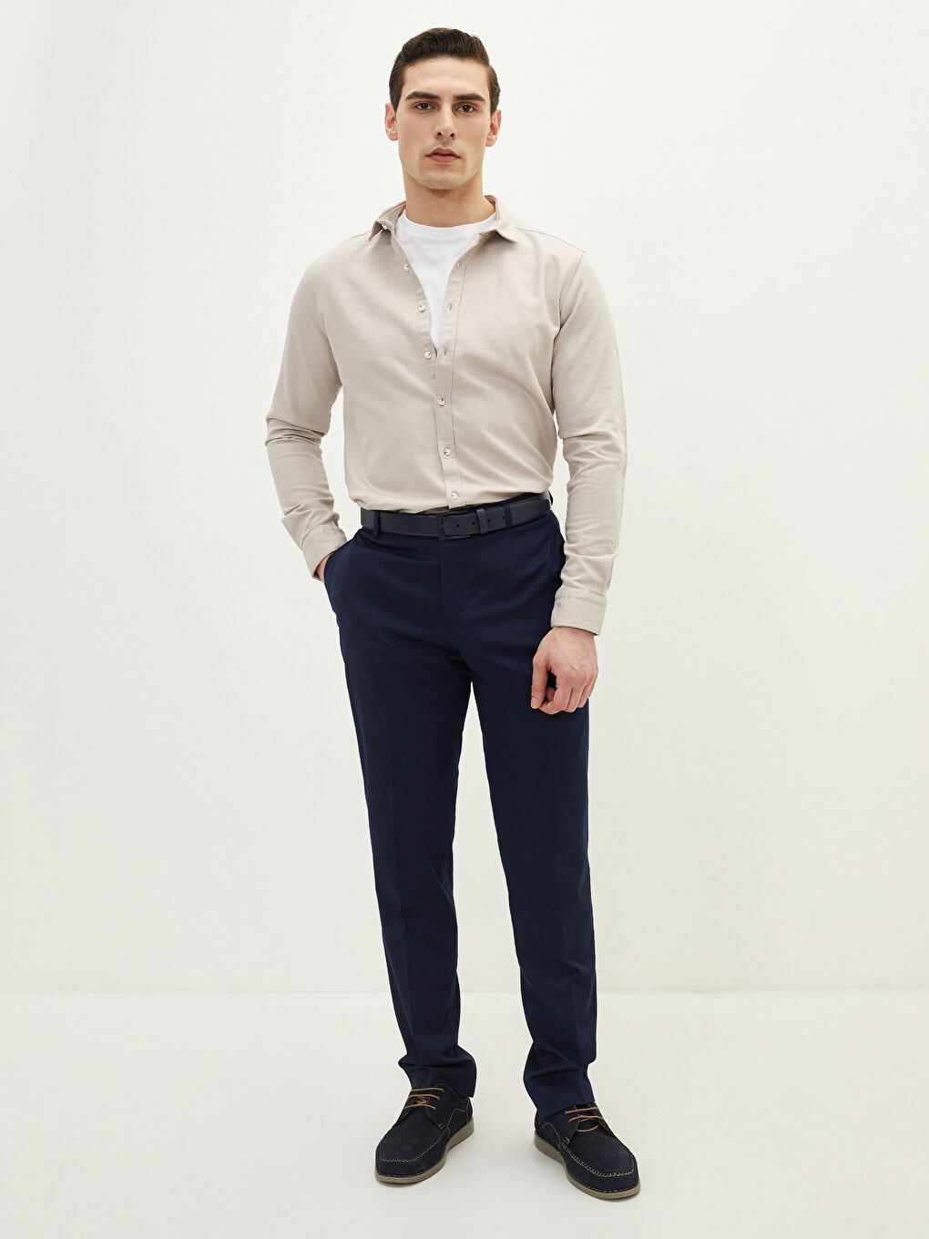 Bej Slim Fit Uzun Kollu Erkek Gömlek-2