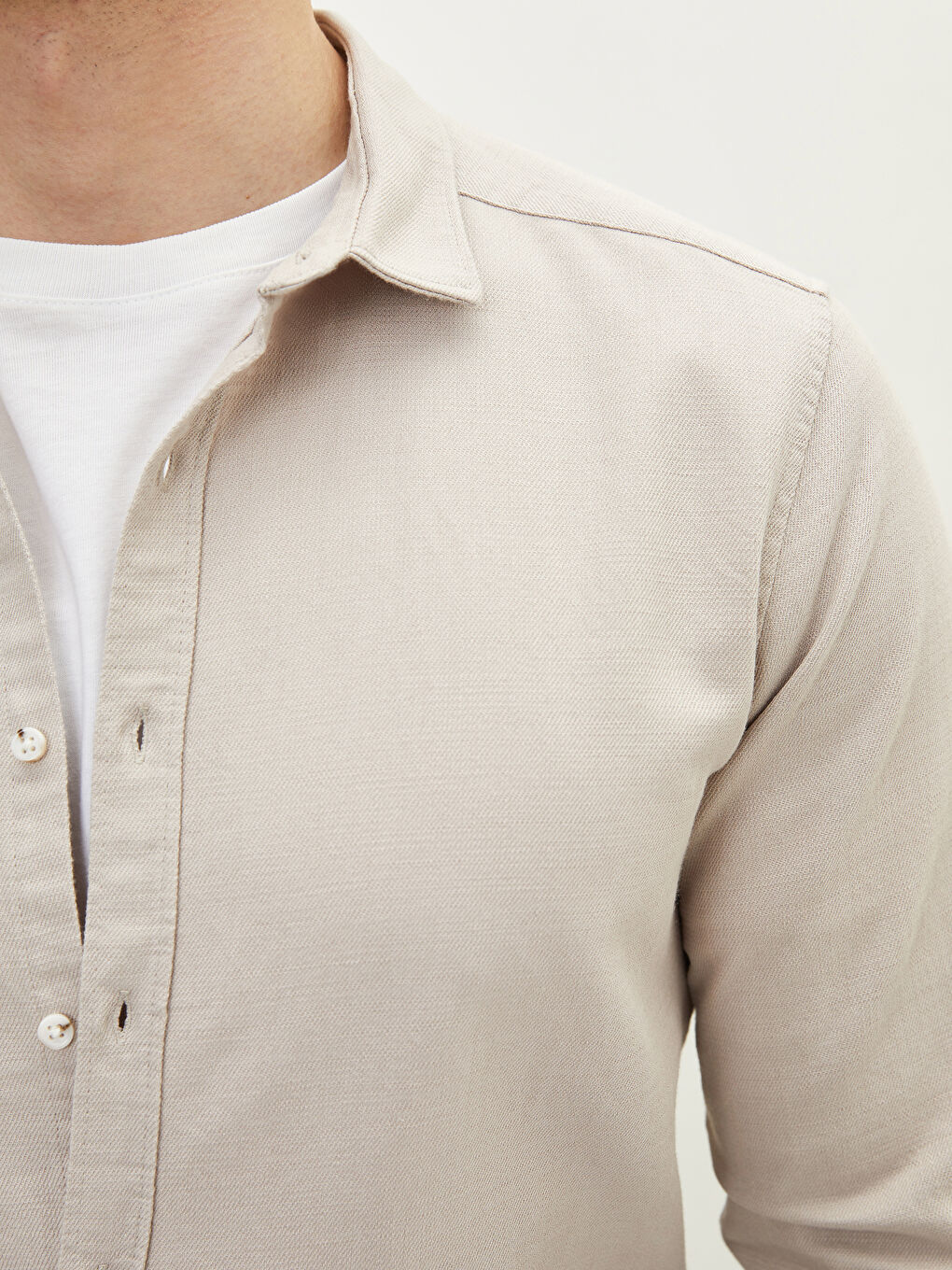 Bej Slim Fit Uzun Kollu Erkek Gömlek-3