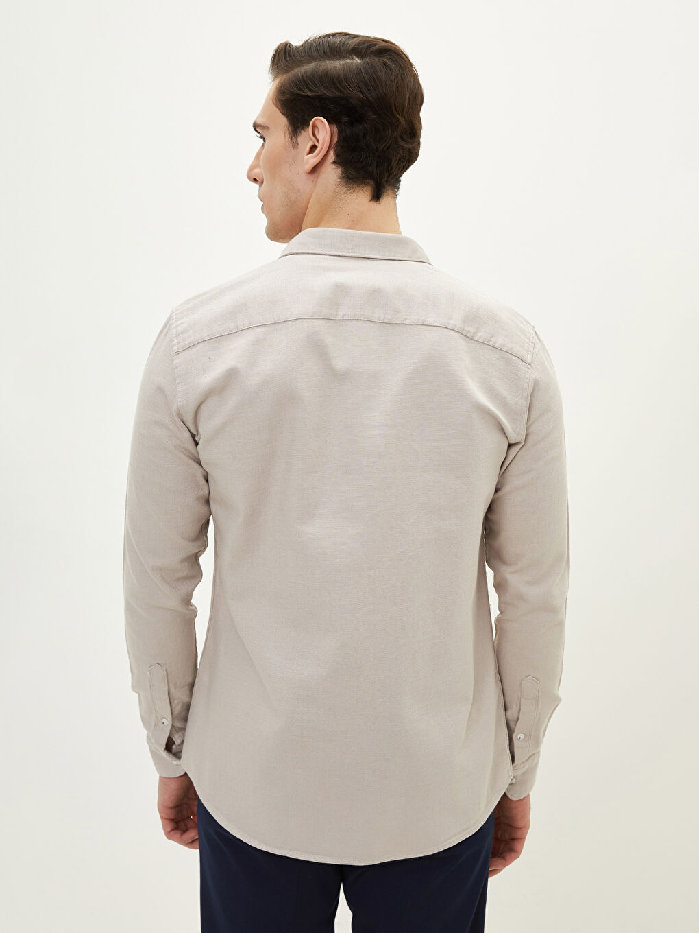 Bej Slim Fit Uzun Kollu Erkek Gömlek-4