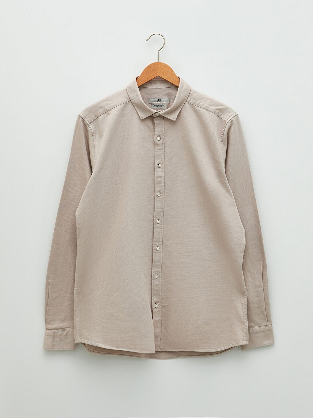 Bej Slim Fit Uzun Kollu Erkek Gömlek-5