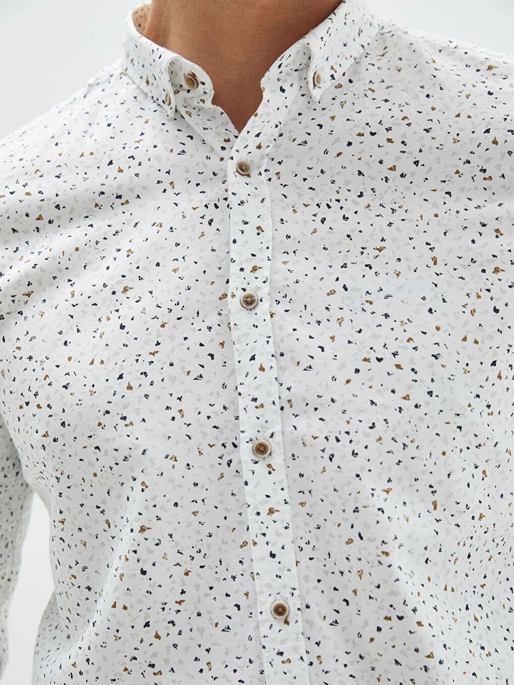 Beyaz Slim Fit Uzun Kollu Desenli Erkek Gömlek-3