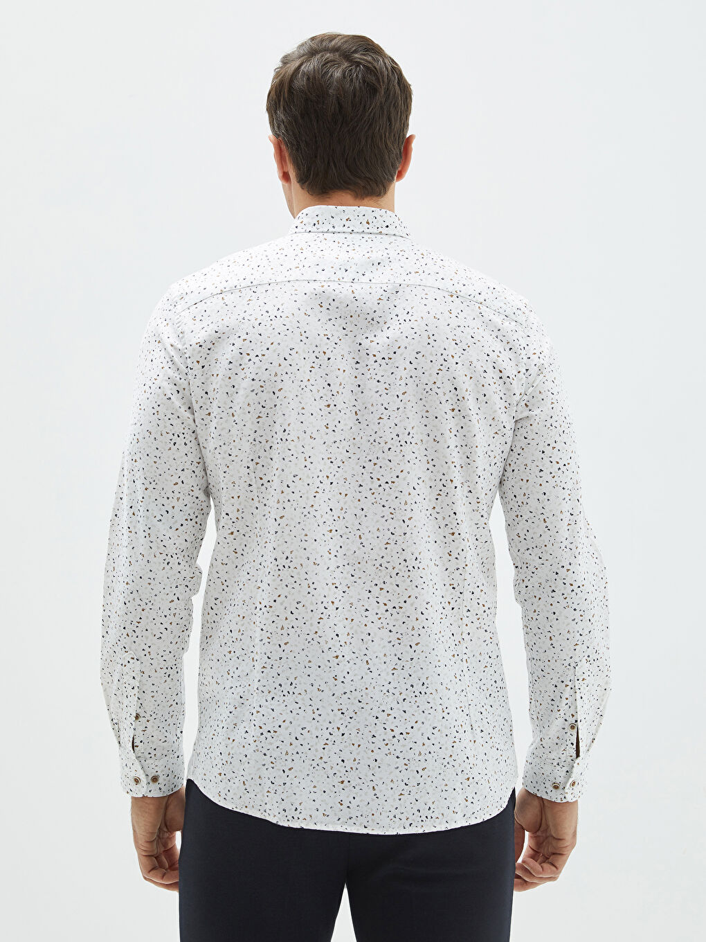 Beyaz Slim Fit Uzun Kollu Desenli Erkek Gömlek-4
