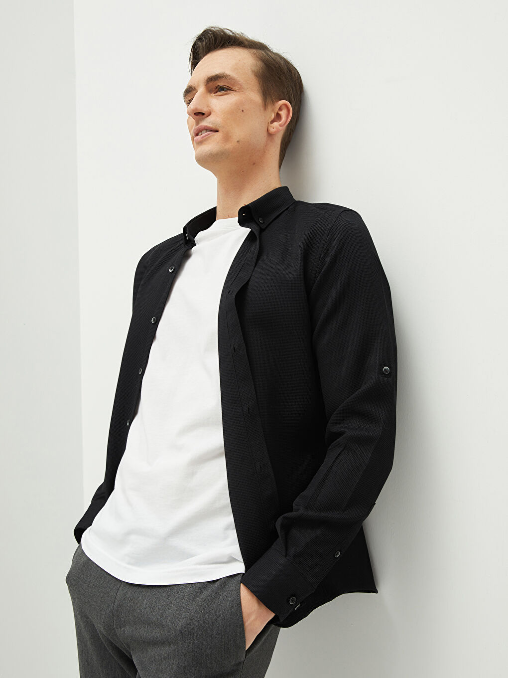 Siyah Slim Fit Uzun Kollu Erkek Gömlek