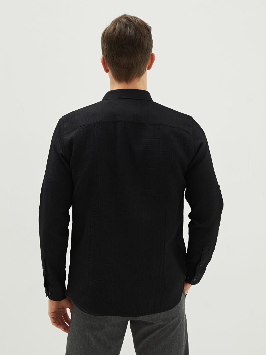 Siyah Slim Fit Uzun Kollu Erkek Gömlek-4