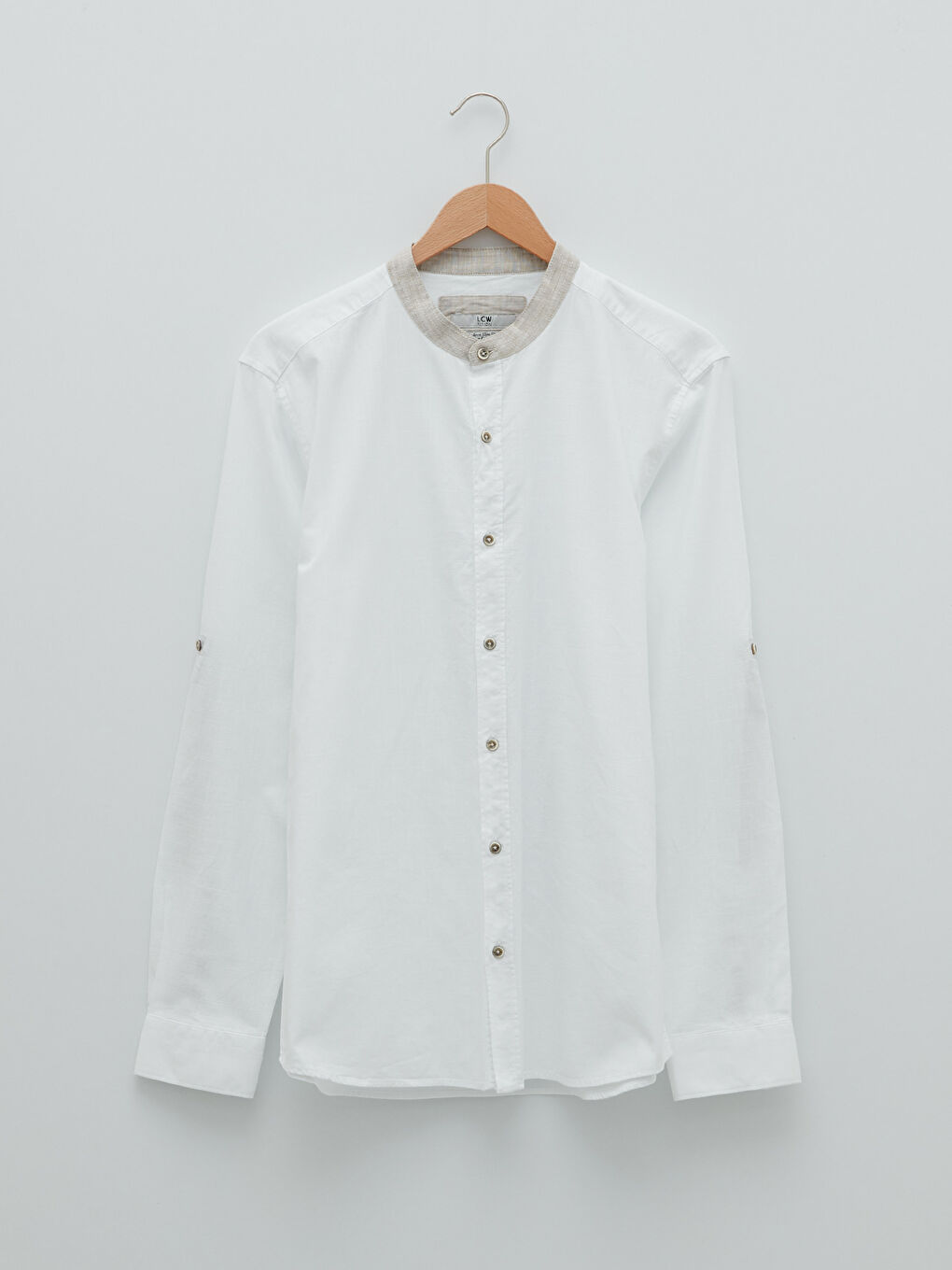 Beyaz Slim Fit Hakim Yaka Uzun Kollu Poplin Erkek Gömlek-5